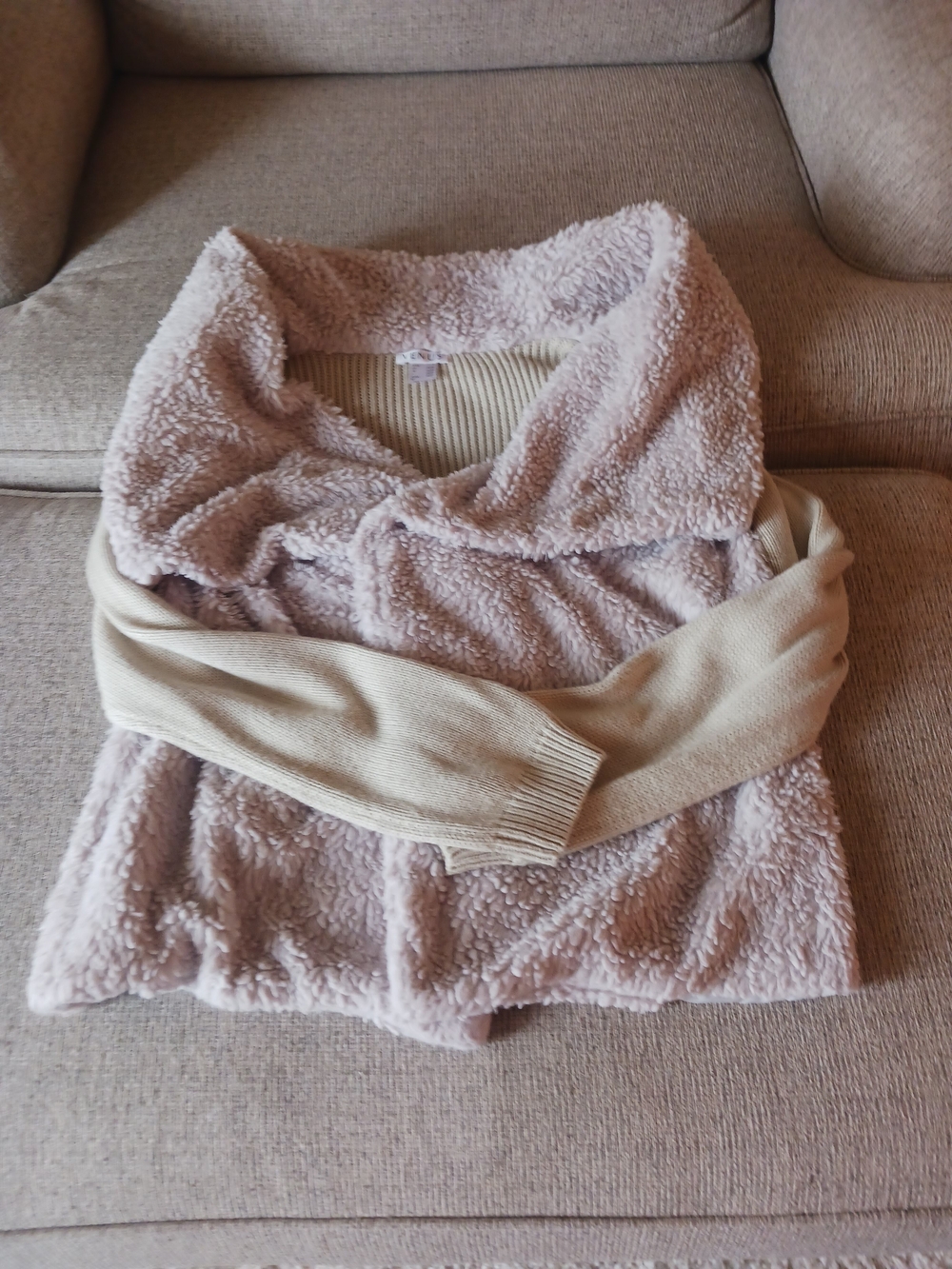 VENUS Plush Cowl Neck Sweater in Light Beige and Cream